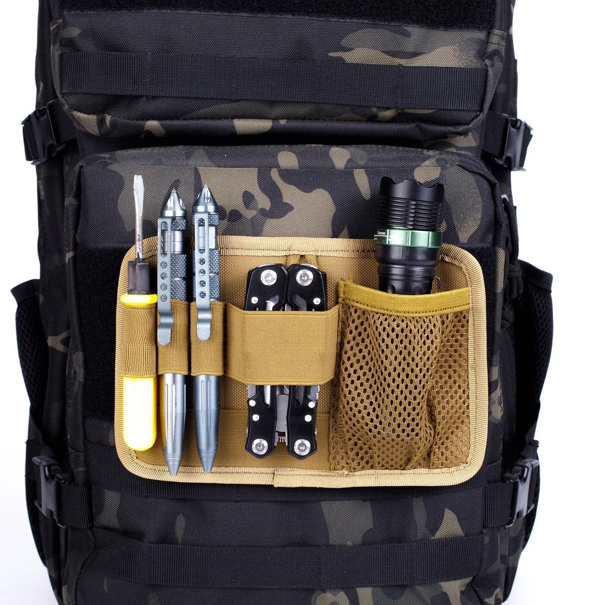 Magic Paste Board Organizer Expandable Tool Bag with Mesh Pouches Brown