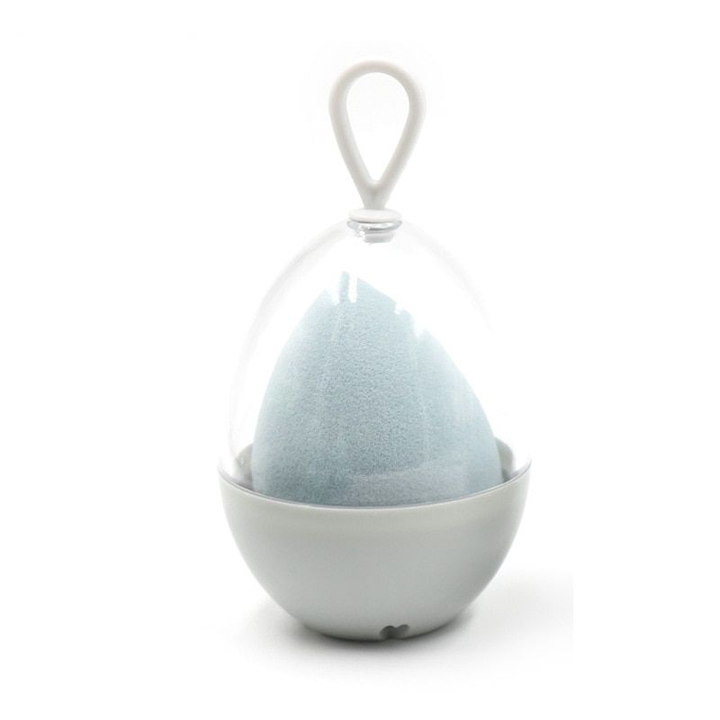 1PC E Shaped Make Up Sponge With Transparent Storage Box Holder Makeup Face Foundation Blending Tools Beauty Cosmetic Puff LightBlue-1