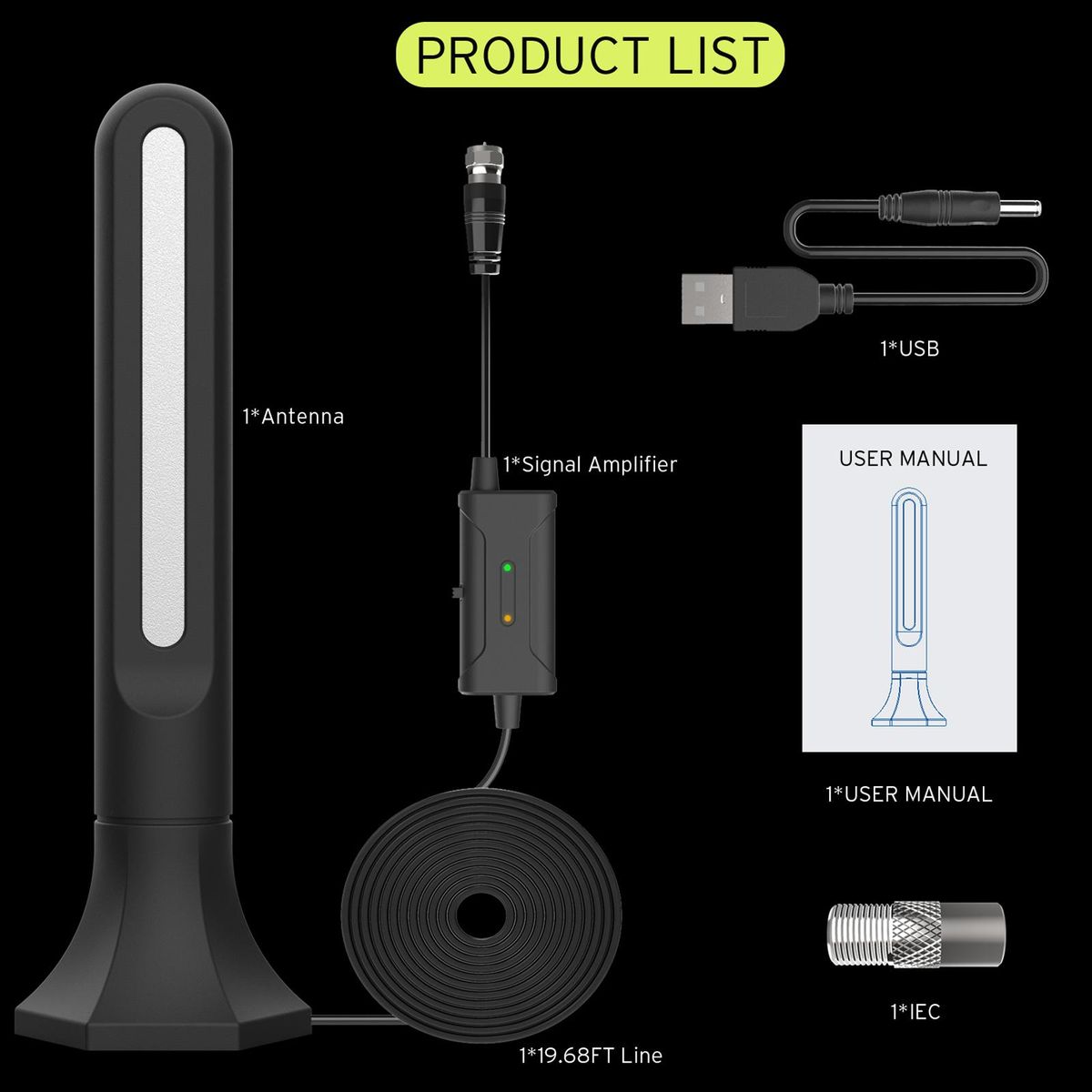 25dB Indoor HDTV Antenna Digital TV Aerial VHF UHF Antenna 150Miles Range with Signal Amplifier Booster F to IEC Connector