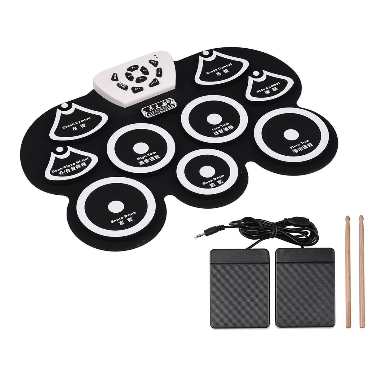 Silicone Portable Foldable Digital USB Midi Roll-up Electronic Drum Pad Kit with Stick and Foot Pedal