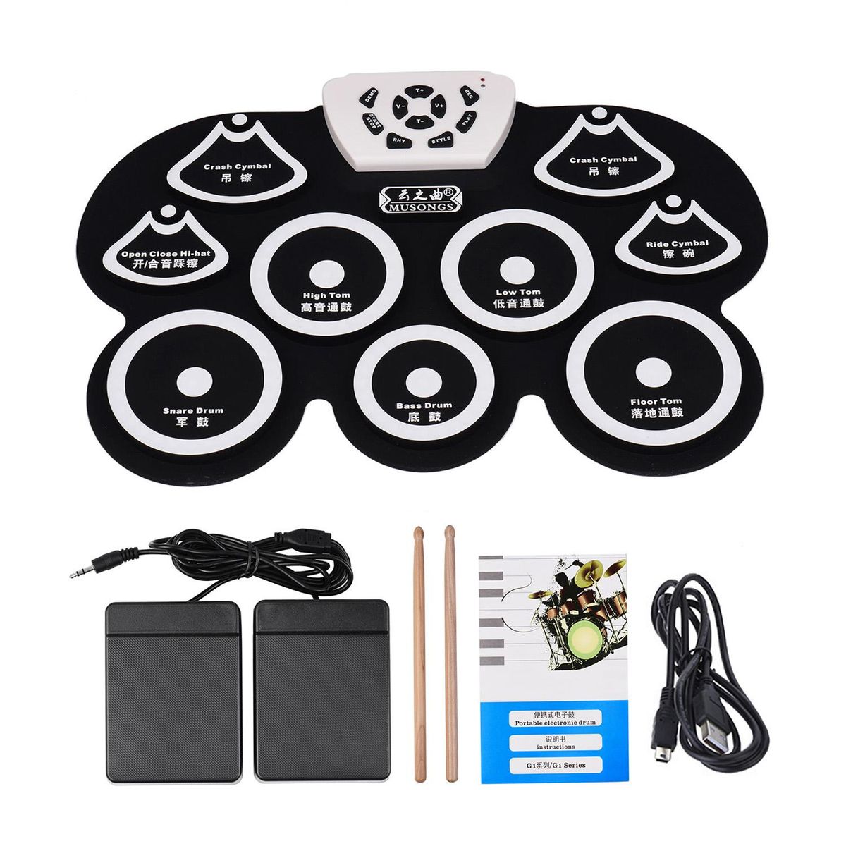Silicone Portable Foldable Digital USB Midi Roll-up Electronic Drum Pad Kit with Stick and Foot Pedal