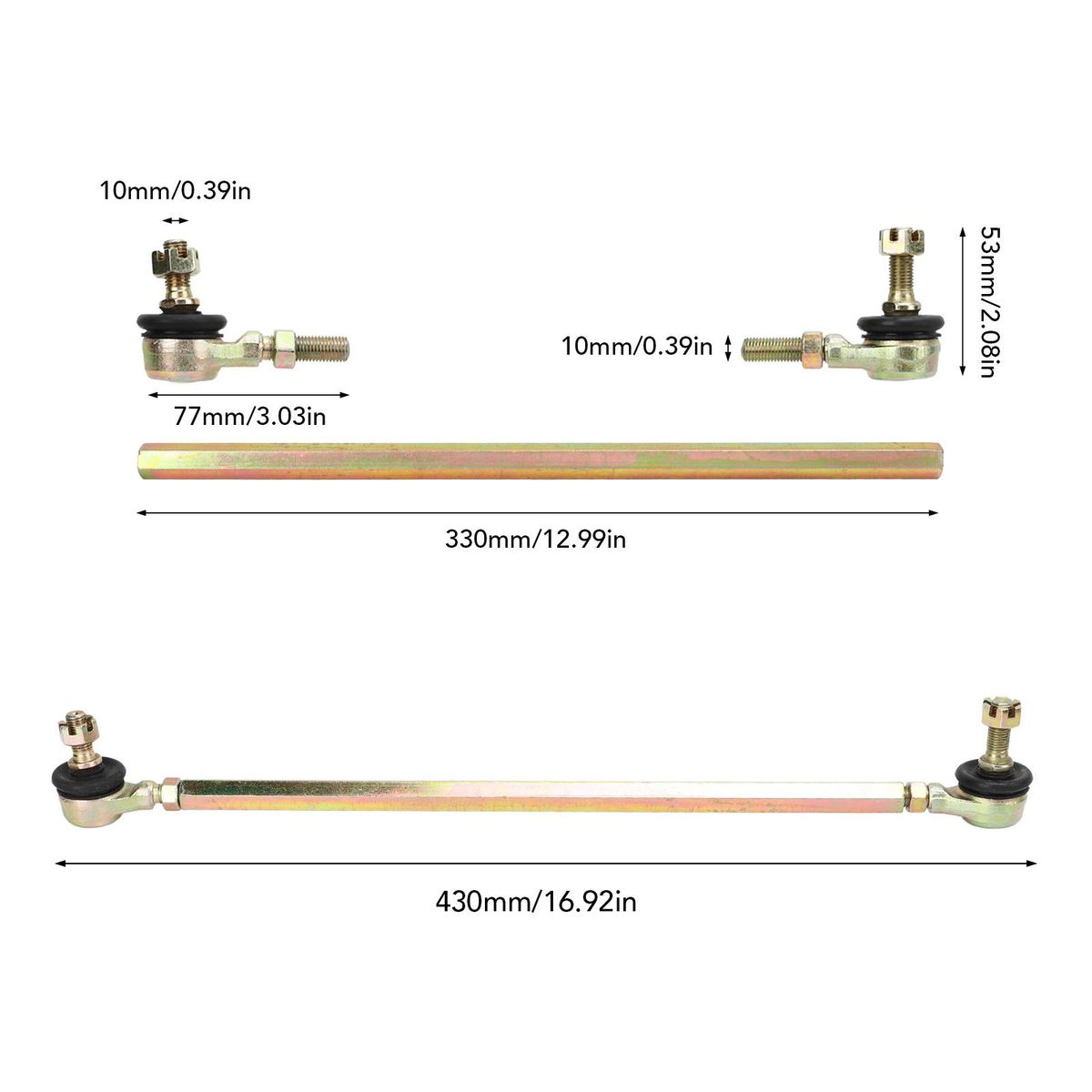 Steering Tie Rod 330mm Tie Rod Kit 1 Pair Strong Wear Resistant Professional High Accuracy High Sterngth Stable for ATV