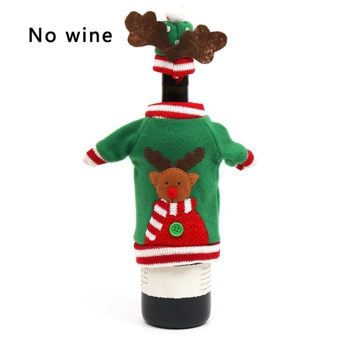 Hristmas De Oration Wine Bottle Set  Hristmas  Artoon Wine Bottle Set-green-elk