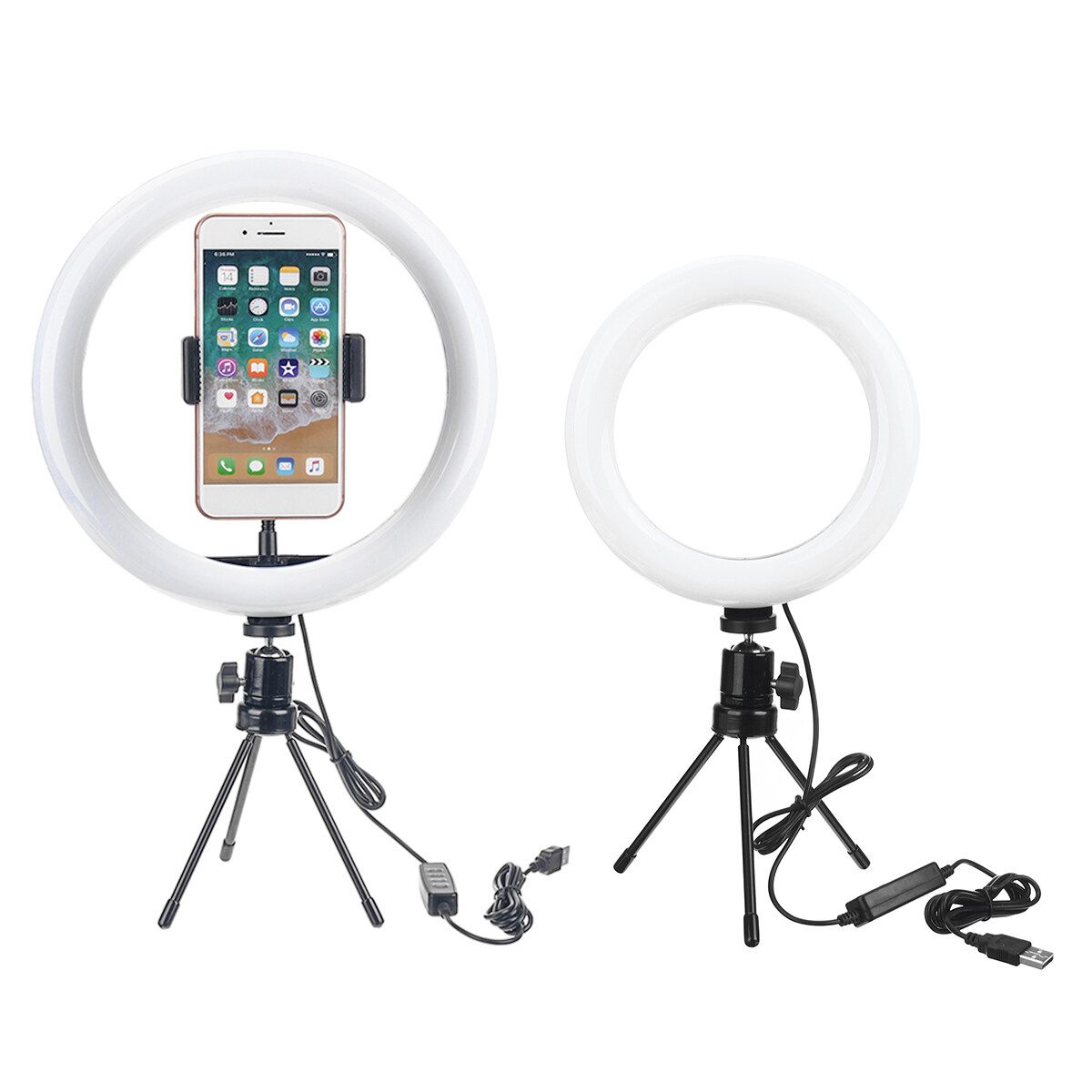 LED 360° Ring Light Dimmable& Lamp Stand Kit Phone 2 Selfie Video Makeup With Tripod For Makeup Live Stream Makeup 26cm + Machine Clip + Gimbal + Desktop Rack