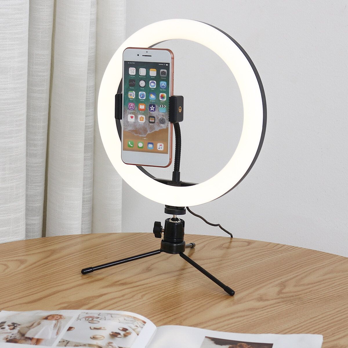 LED 360° Ring Light Dimmable& Lamp Stand Kit Phone 2 Selfie Video Makeup With Tripod For Makeup Live Stream Makeup 26cm + Machine Clip + Gimbal + Desktop Rack