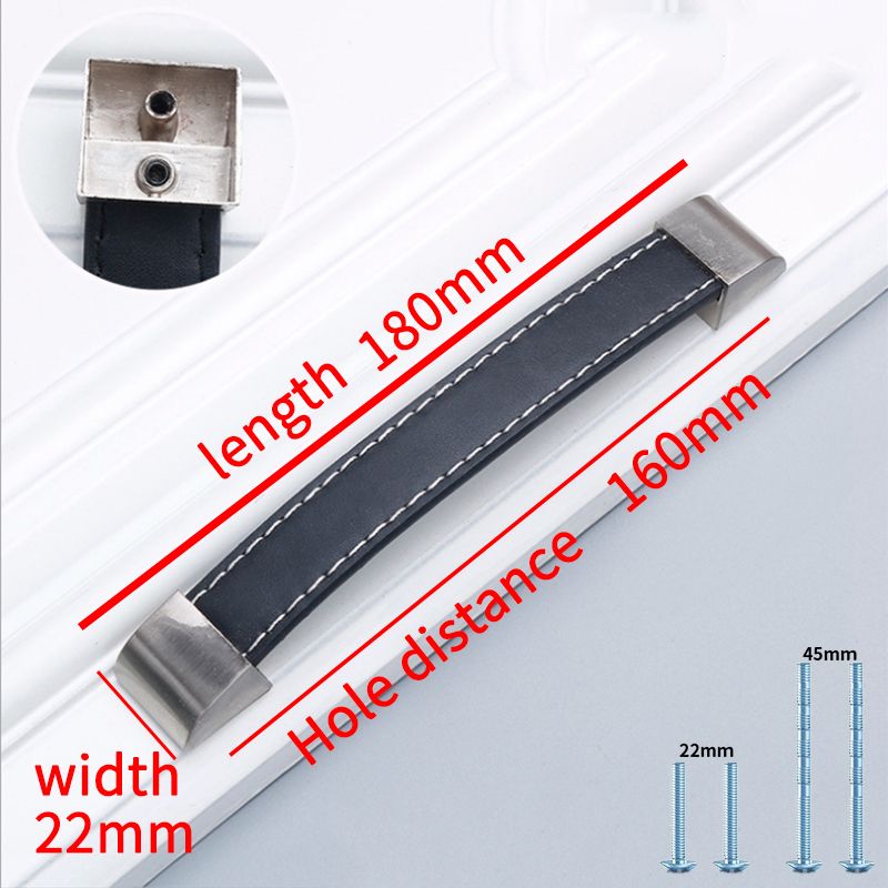 (Black-160)Zinc Alloy Handmade Leather Handle Modern European Style Soft Simple Door Cabinet Drawer Kitchen Cabinet Wardrobe Hardware
