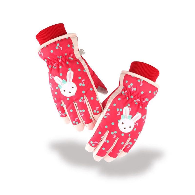 Children Ski Gloves Windproof Waterproof Warm Cotton Gloves, Colour: Red(S)