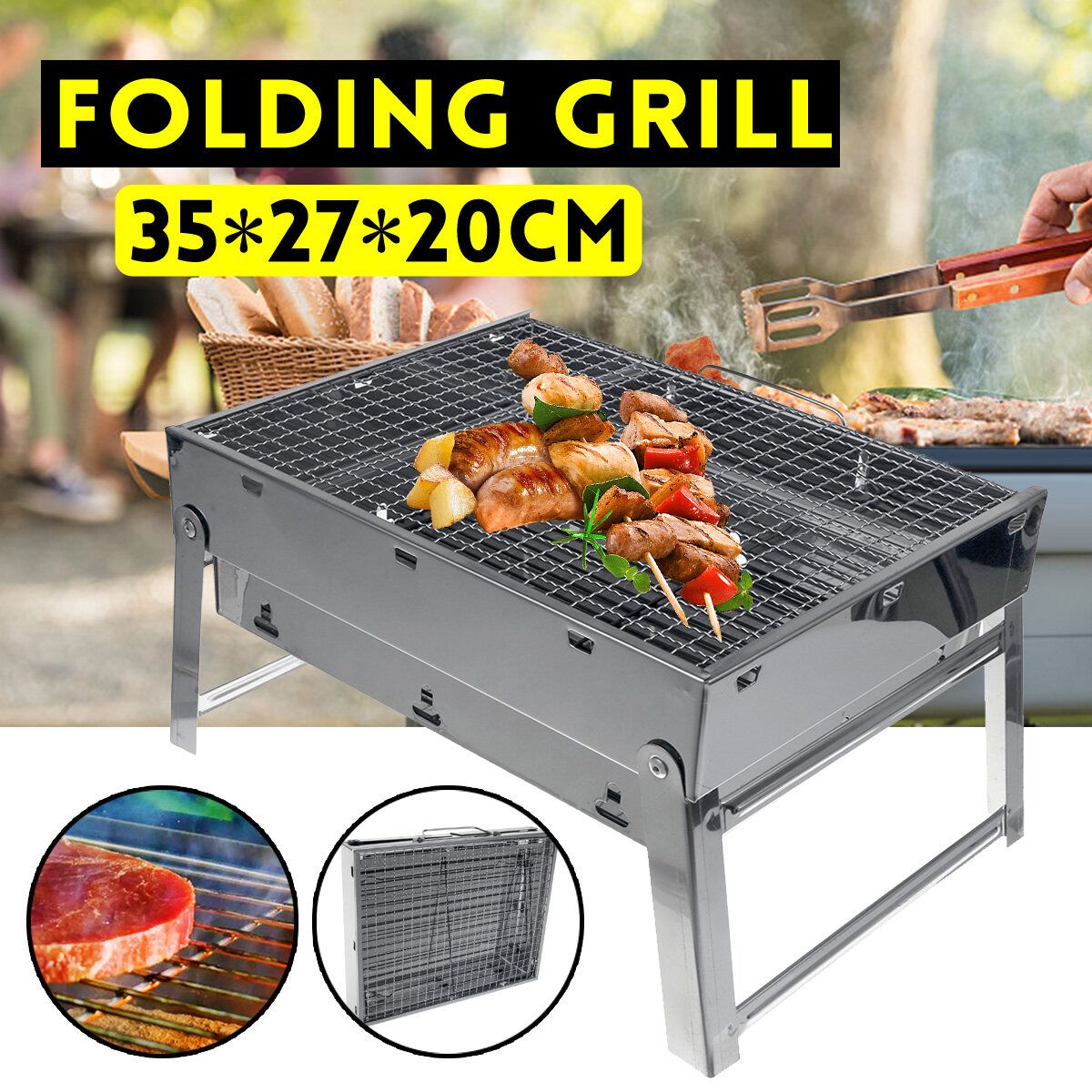 BBQ Barbecue Black Grill Folding Light Outdoor Portable Charcoal Travel Picnic
