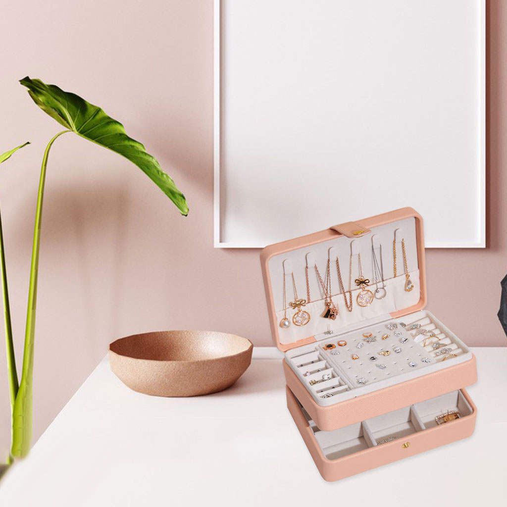 Jewelry Box With Hanging Hooks Large Storage Case For Jewellery Pink