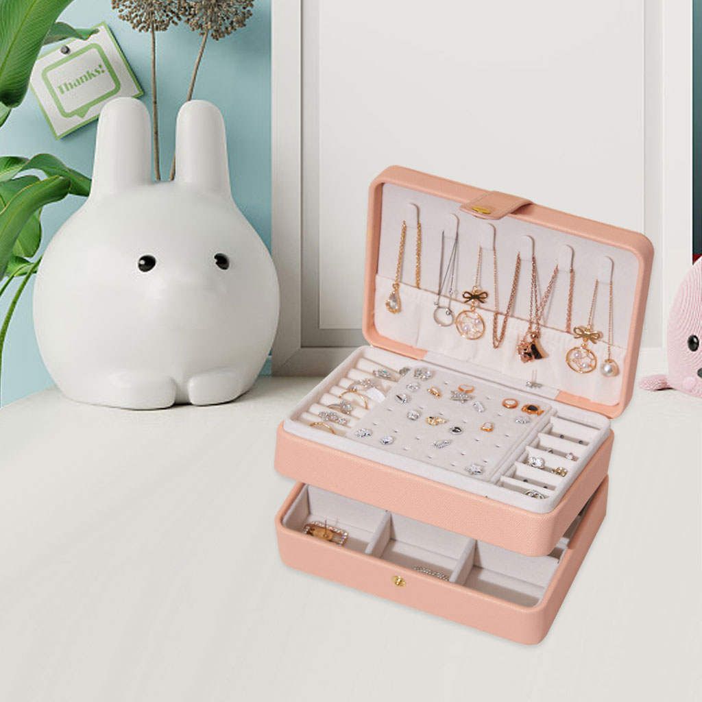Jewelry Box With Hanging Hooks Large Storage Case For Jewellery Pink