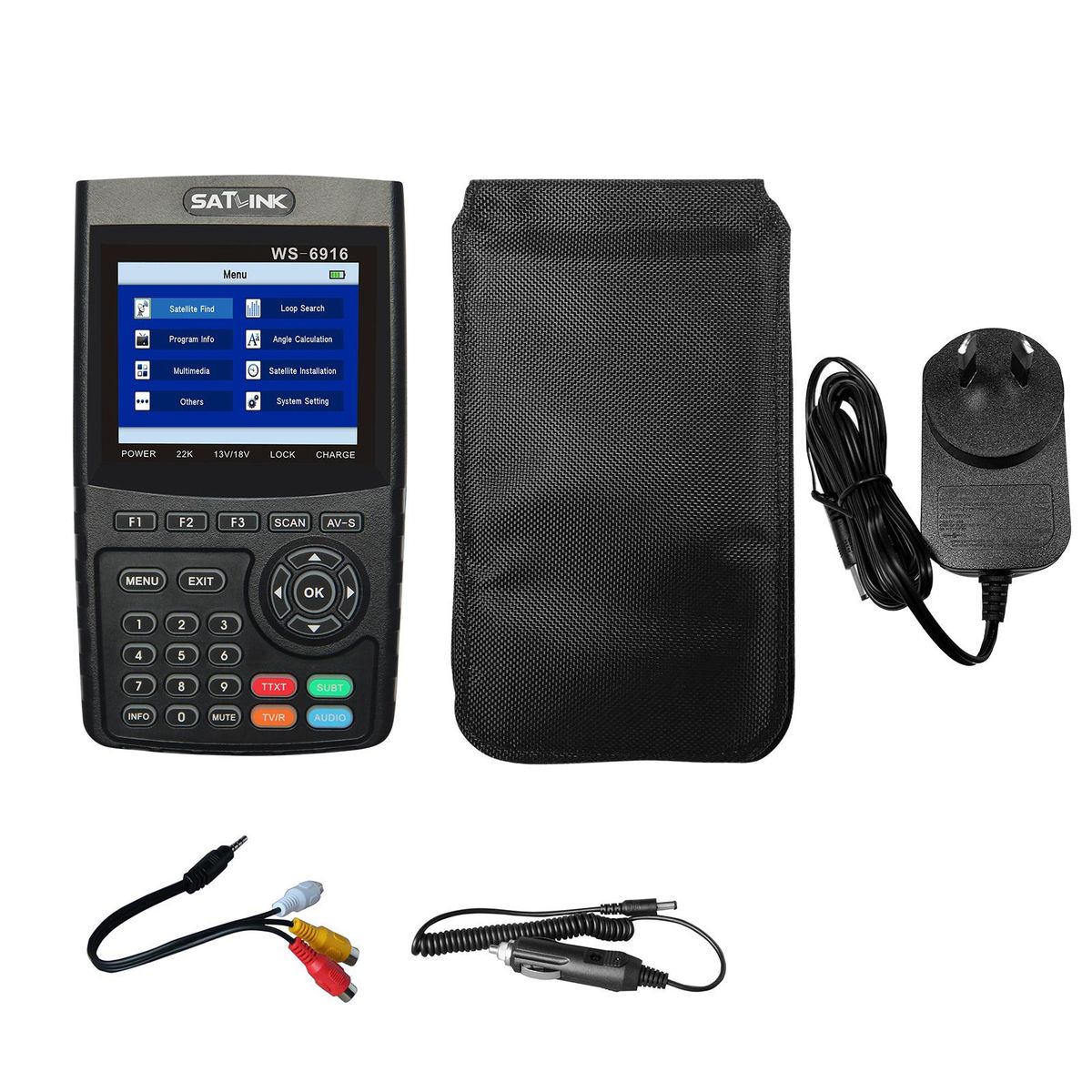WS-6916 Digital Satellite Finder Meter HD Digital Satellite TV Finder Digital Satellite Signal Finder Meter with Carrying Pouch and Strap
