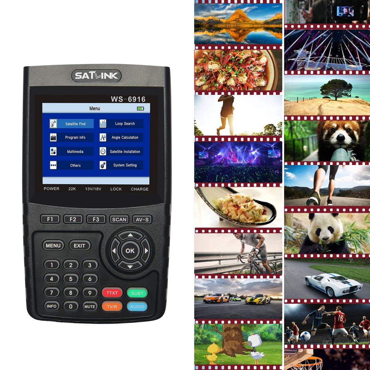 WS-6916 Digital Satellite Finder Meter HD Digital Satellite TV Finder Digital Satellite Signal Finder Meter with Carrying Pouch and Strap