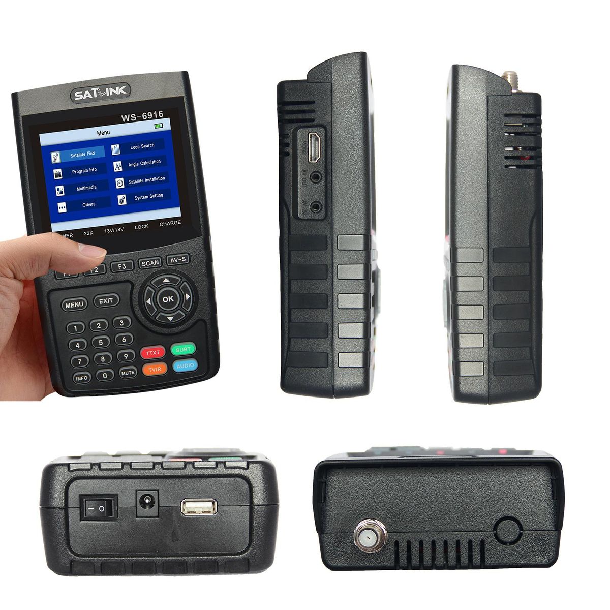 WS-6916 Digital Satellite Finder Meter HD Digital Satellite TV Finder Digital Satellite Signal Finder Meter with Carrying Pouch and Strap