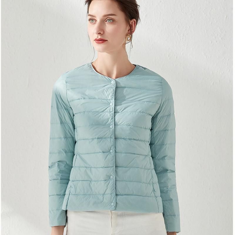 2022 Winter Style Collarless Lightweight Short Fit Down Coat Women's Large Round Neck Short Coat