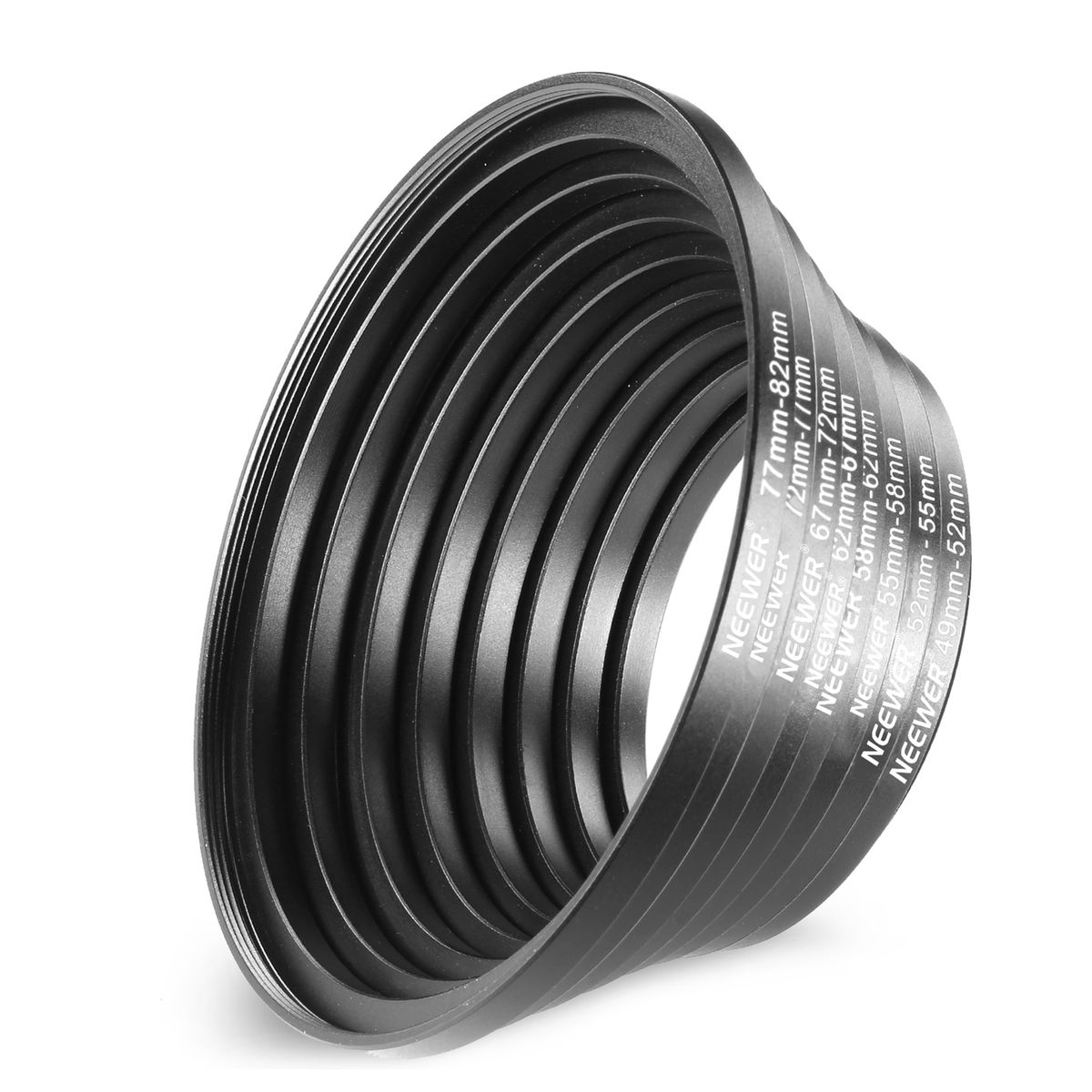 Neewer® 8 Pieces Step-up Adapter Ring Set Made Of Premium Anodized Aluminum, Includes: 49-52mm, 52-55mm, 55-58mm, 58-62mm, 62-67mm, 67-72mm, 72-77mm, 77-82mm-Black