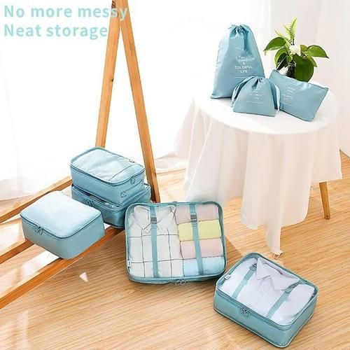 8pcs Luggage Organizers, Travel Organizers Packing Cubes Storage For Cosmetic Underwear (Pink Stripes)