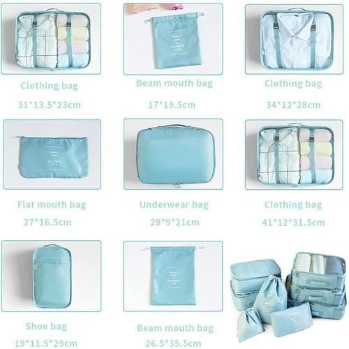 8pcs Luggage Organizers, Travel Organizers Packing Cubes Storage For Cosmetic Underwear (Pink Stripes)