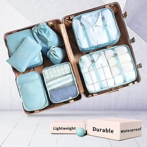 8pcs Luggage Organizers, Travel Organizers Packing Cubes Storage For Cosmetic Underwear (Pink Stripes)