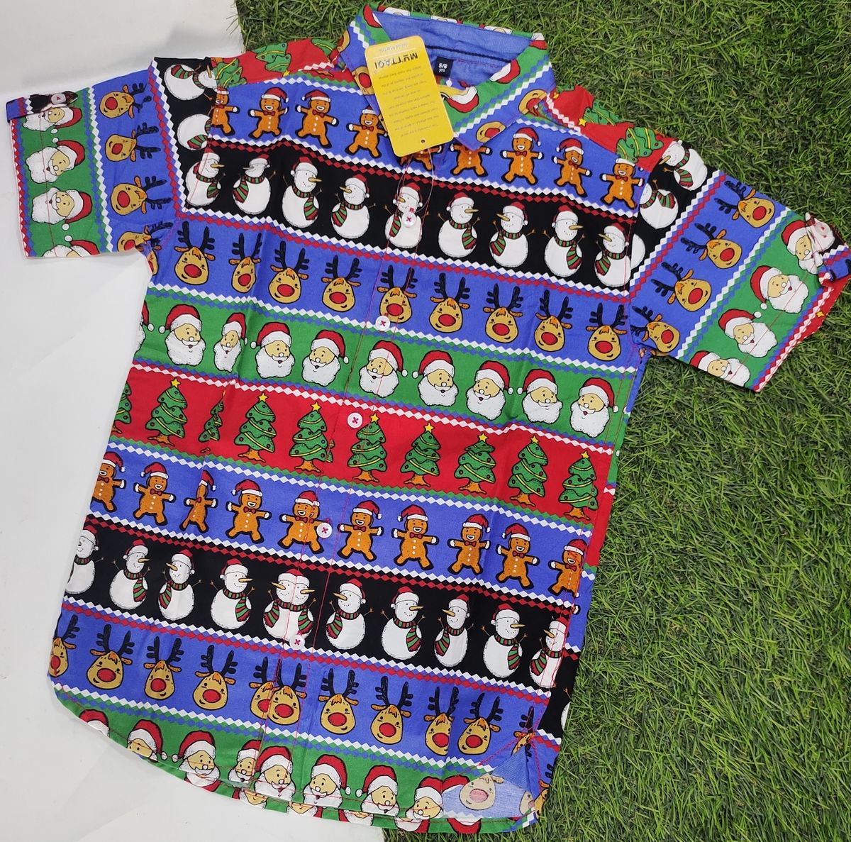 Boy's Short Sleeve Christmas Shirt - Multicolour