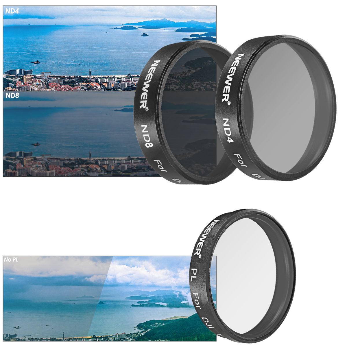 For D JI Phantom 3 Professional And Advanced, 3 Piece Filter Set: (1) Polarizer Filter + (1) ND4 Filter + (1) ND8 Filter, Not For D JI Phantom 3 Standard