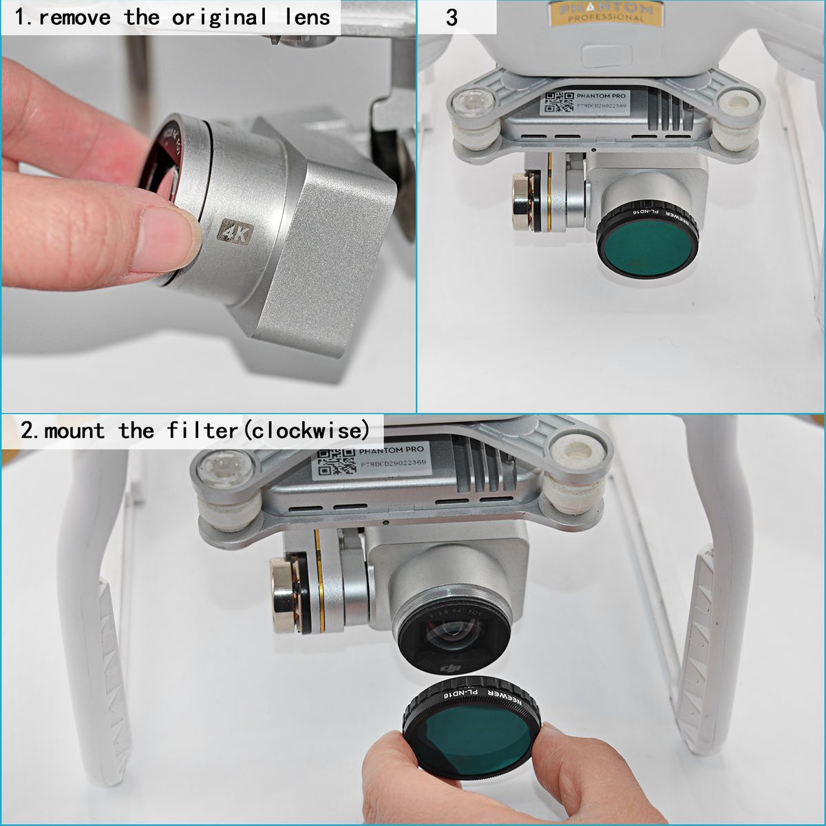 For D JI Phantom 3 Professional And Advanced, 3 Piece Filter Set: (1) Polarizer Filter + (1) ND4 Filter + (1) ND8 Filter, Not For D JI Phantom 3 Standard