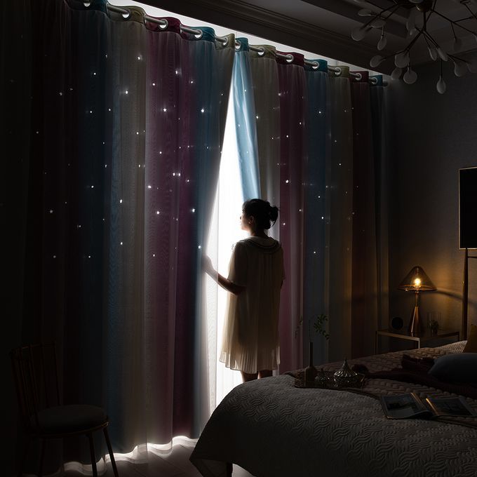 1pc Stars Blackout Window Curtains Colorful 2 Layer Bedroom