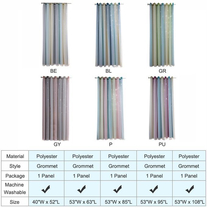 1pc Stars Blackout Window Curtains Colorful 2 Layer Bedroom