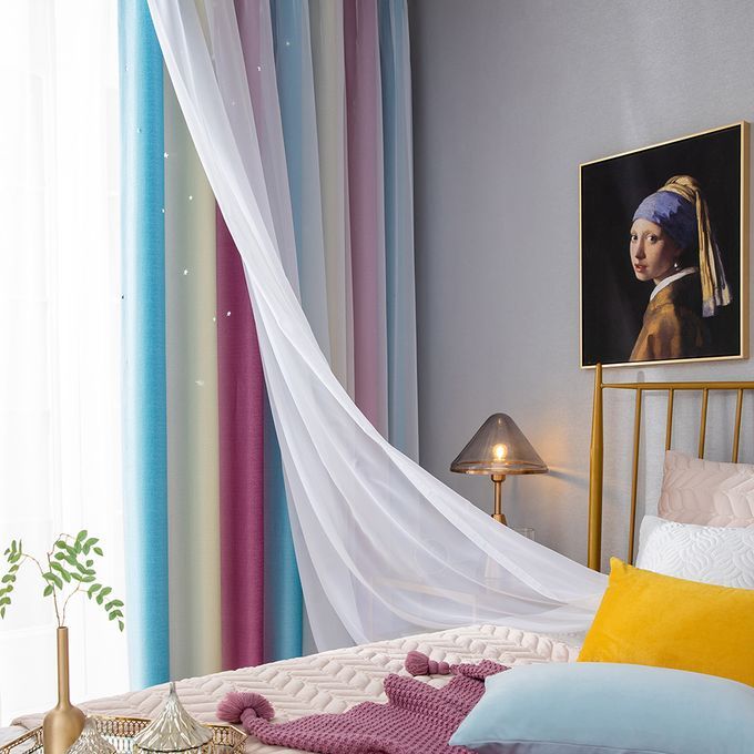 1pc Stars Blackout Window Curtains Colorful 2 Layer Bedroom