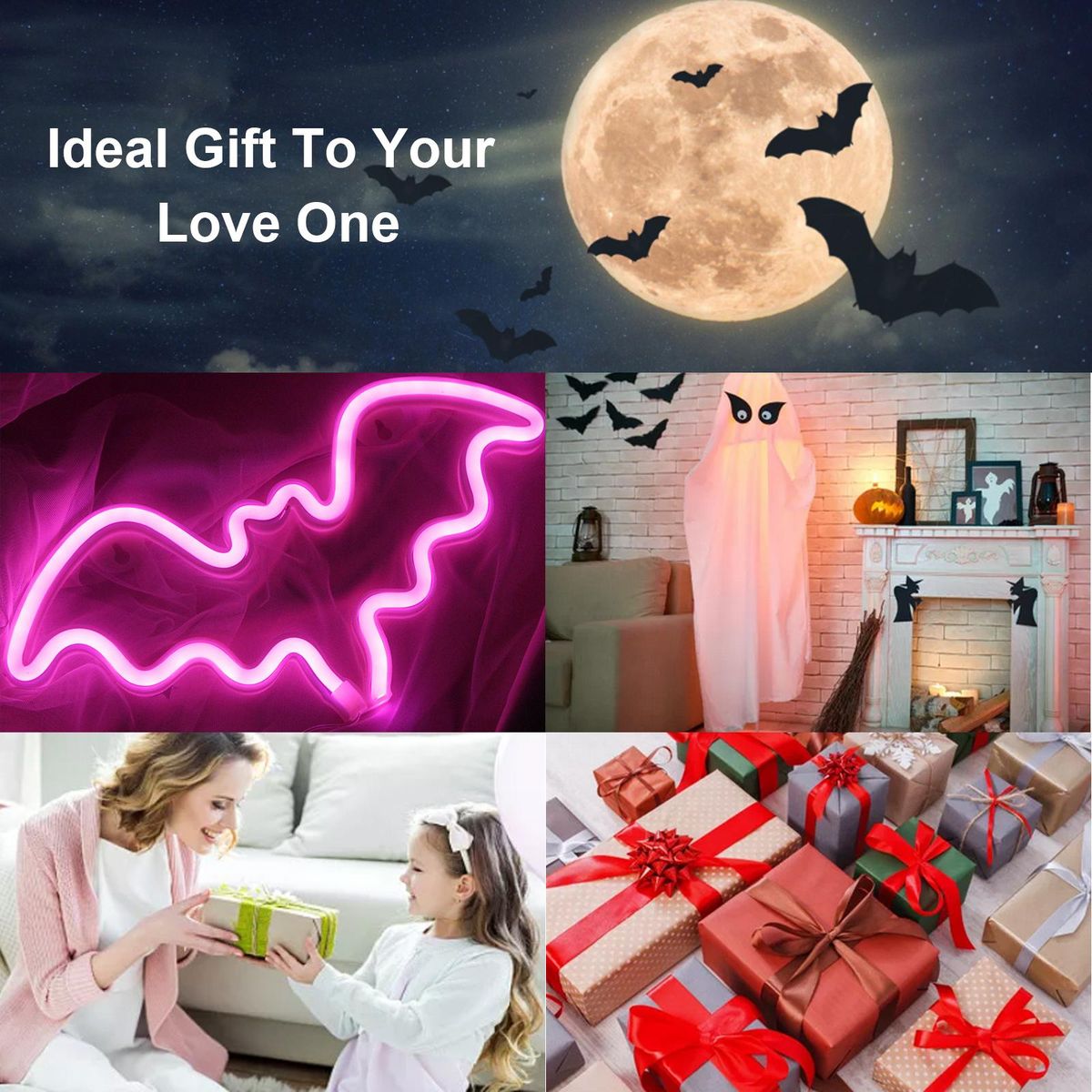 Bat Design LEDs Neon Light 3*AA Cell Operated Constant Bright Mode Neon Sign Decorative Lights Wall Decor for Christmas Thanksgiving Birthday Party Wedding Children Baby Bedroom Bar