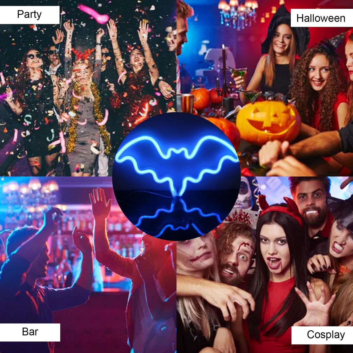 Bat Design LEDs Neon Light 3*AA Cell Operated Constant Bright Mode Neon Sign Decorative Lights Wall Decor for Christmas Thanksgiving Birthday Party Wedding Children Baby Bedroom Bar