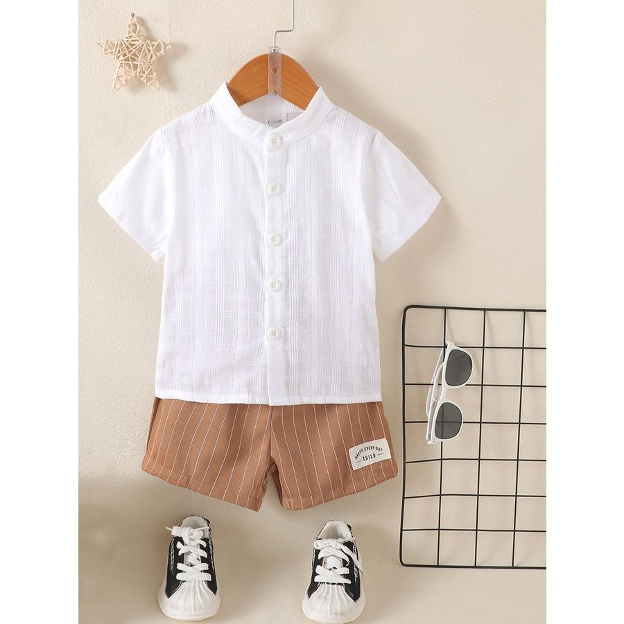 1-6Years Kid Boy Plain Color White Shirt+Shorts