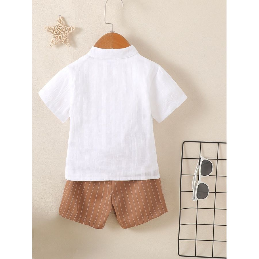 1-6Years Kid Boy Plain Color White Shirt+Shorts