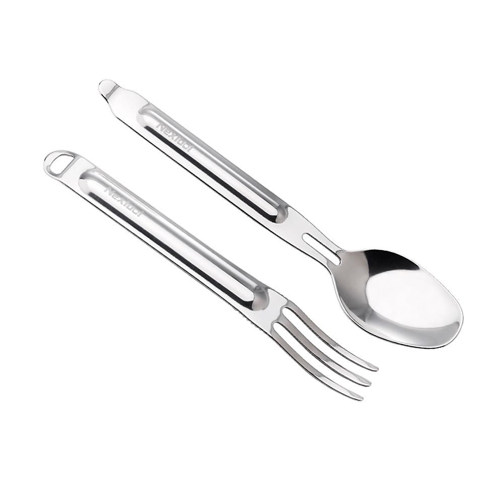 NexTool 2 PCS Outdoor Flatware Set with Case Silverware Set Fork Spoon Travel Set Portable Mirror Polished Stainless Steel Cutlery Set for Travel Lunch Box and Camping