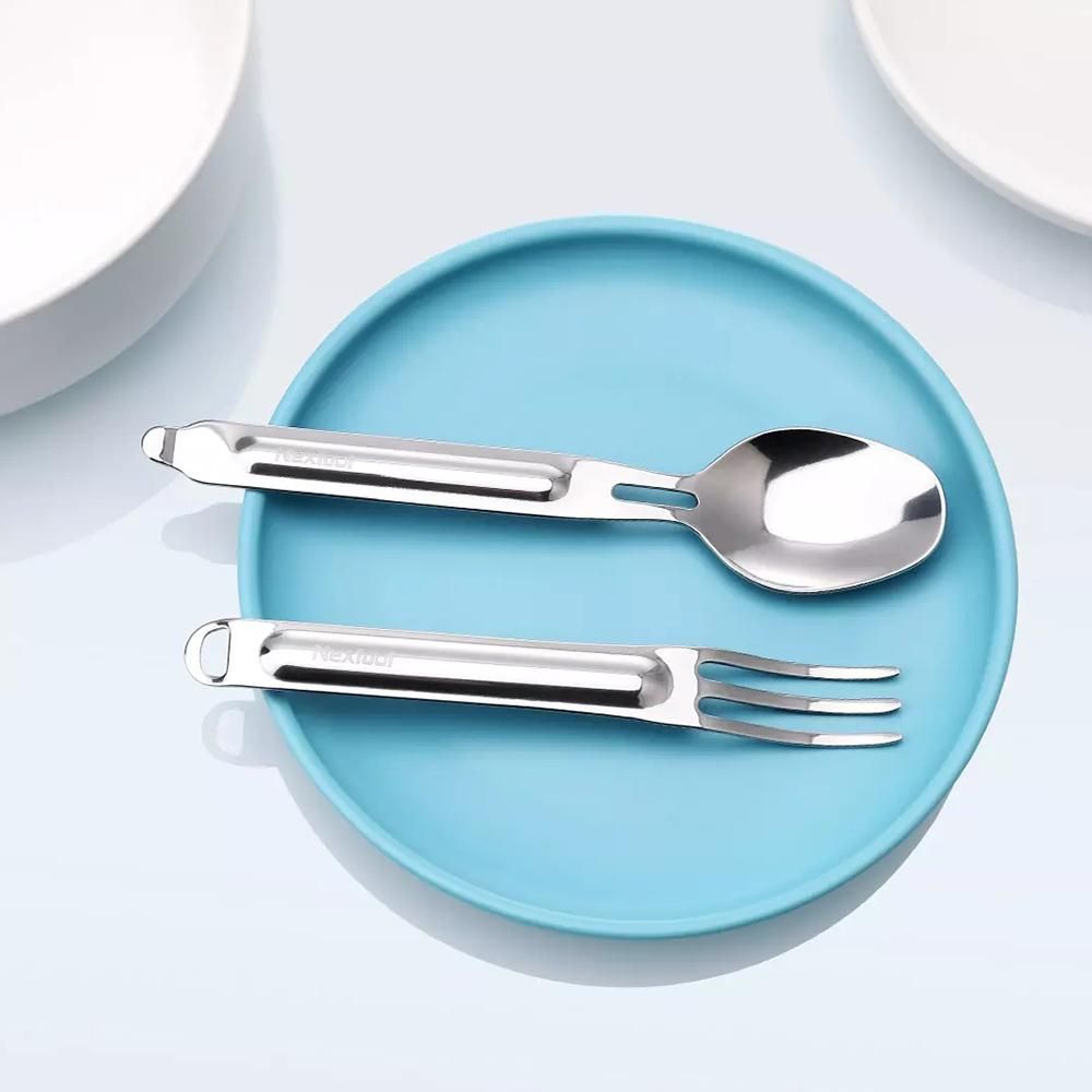 NexTool 2 PCS Outdoor Flatware Set with Case Silverware Set Fork Spoon Travel Set Portable Mirror Polished Stainless Steel Cutlery Set for Travel Lunch Box and Camping