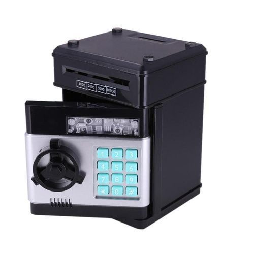 Automatic Piggy Bank ATM Password Money Box Cash - Black