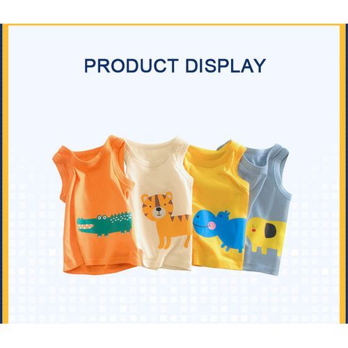 100% Cotton Kid Animal Print Sleeveless Tank Tops-Yellow