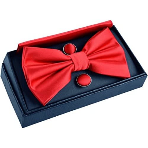 Men's Bowtie With Cufflinks And Pocket Square  - Red