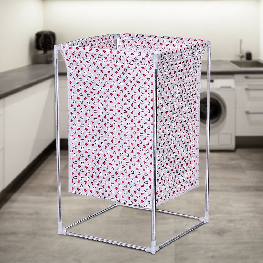 Laundry Basket Clothes Storage Box With Wheels Dirty Clothes Basket Frame Waterproof Non-woven Fabric Pink