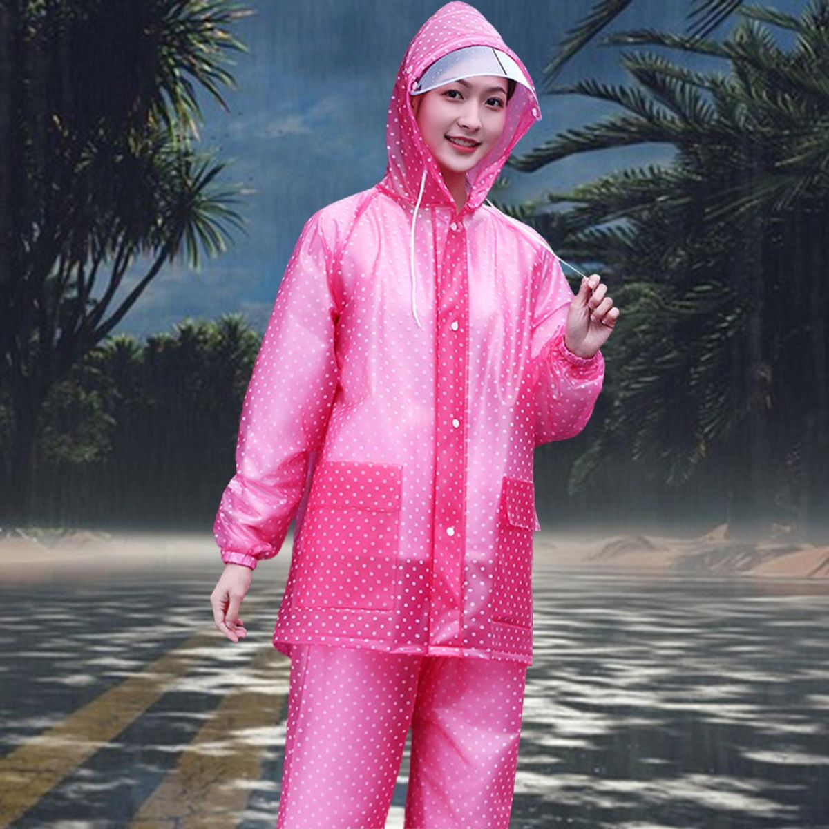 1 Set Rain Coat Removable Face Shield Rain Coat Red