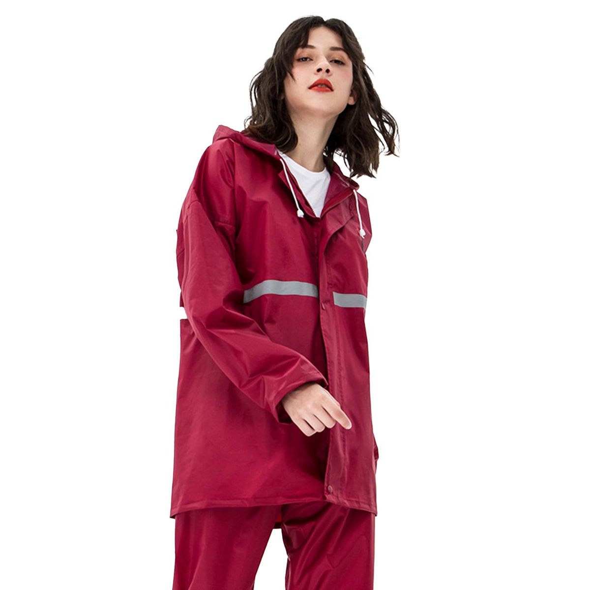 Waterproof Cycling Jacket Reflective Strip Breathable Elastic Cuffs Wine Red