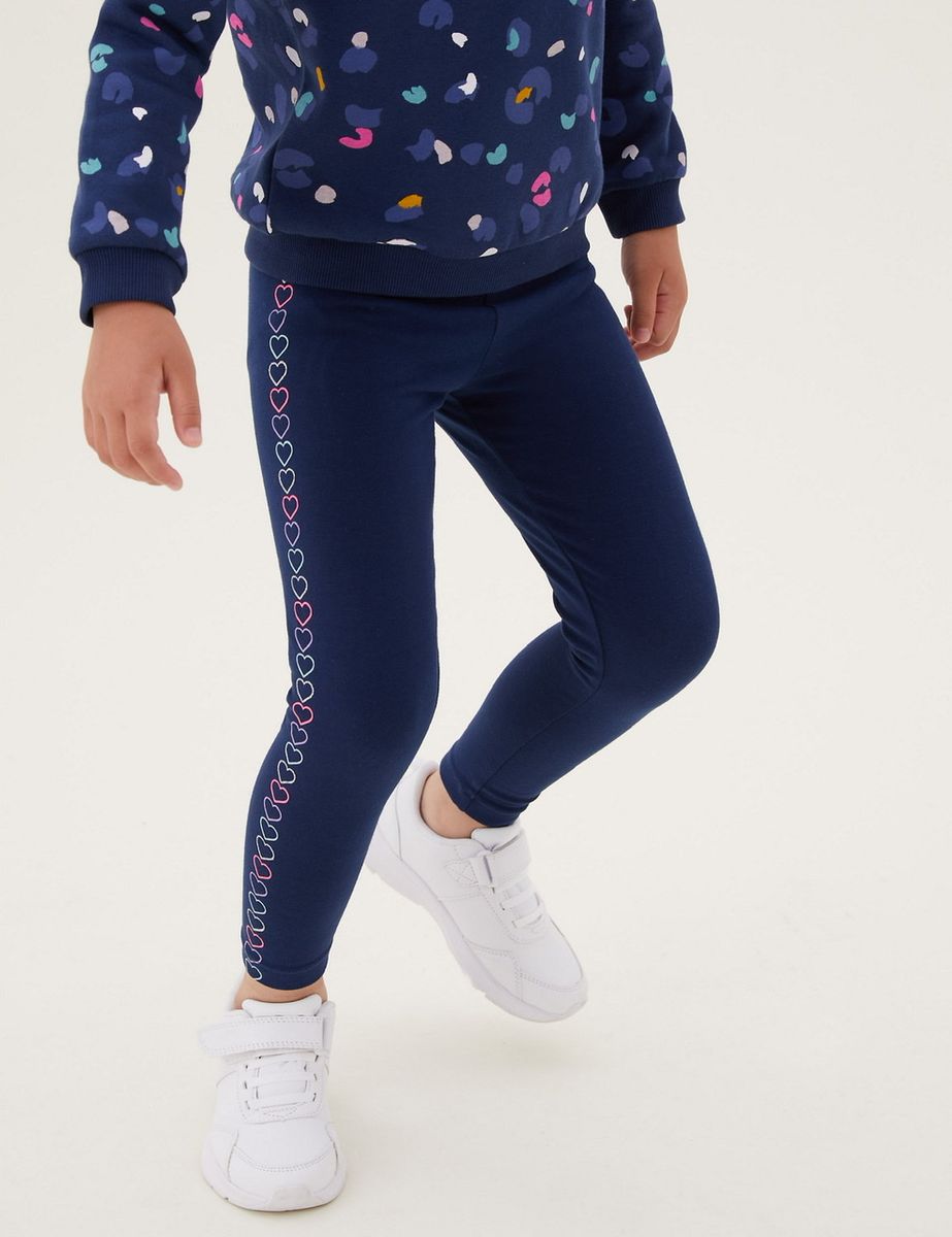 Cotton Rich Girls Heart Print Leggings