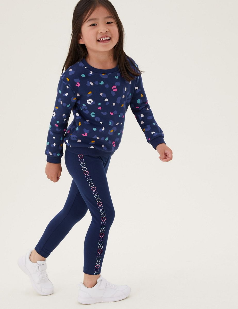 Cotton Rich Girls Heart Print Leggings