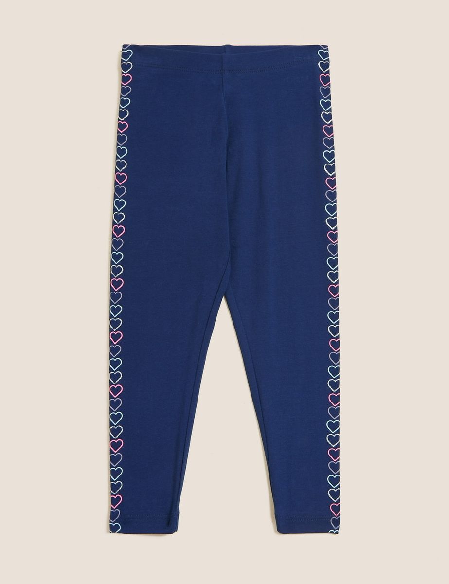Cotton Rich Girls Heart Print Leggings