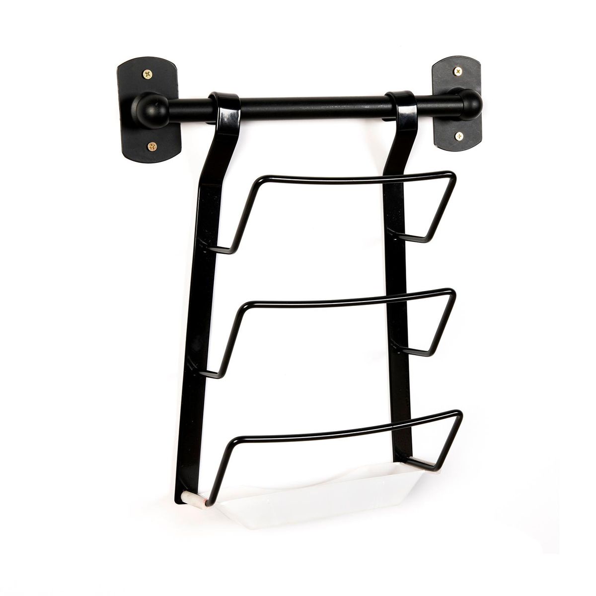Wall Door Mounted Pot Lid Rack Organizer for Kitchen Upright Storage Holder with 3 Slots and 35cm Rod - Black