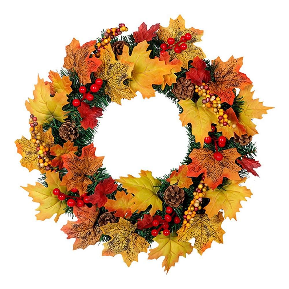 Artificial Christmas Maple Leaf Pinecone Wreath for Home