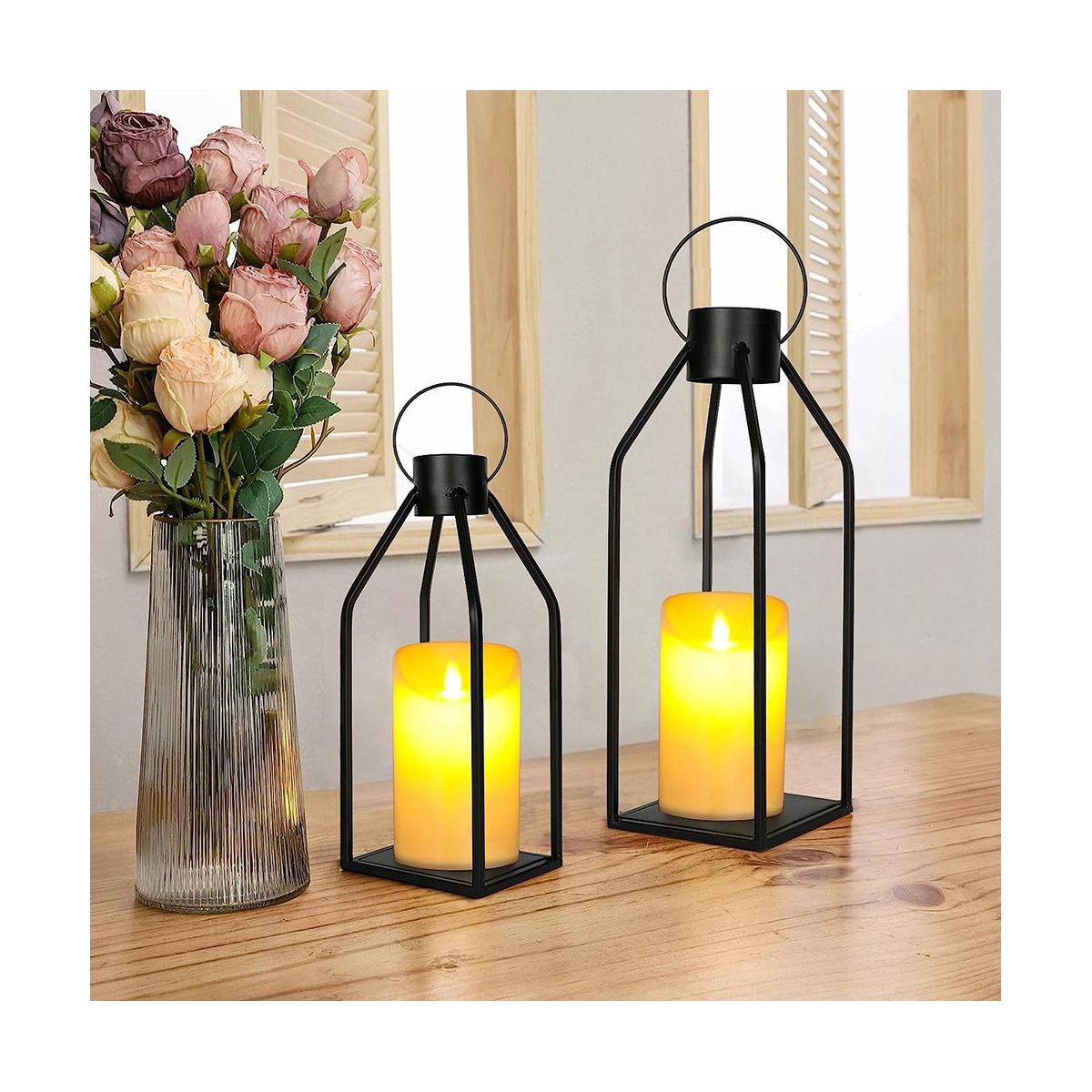 Candle Lantern 2 Set Black Decorative Lanterns Indoor