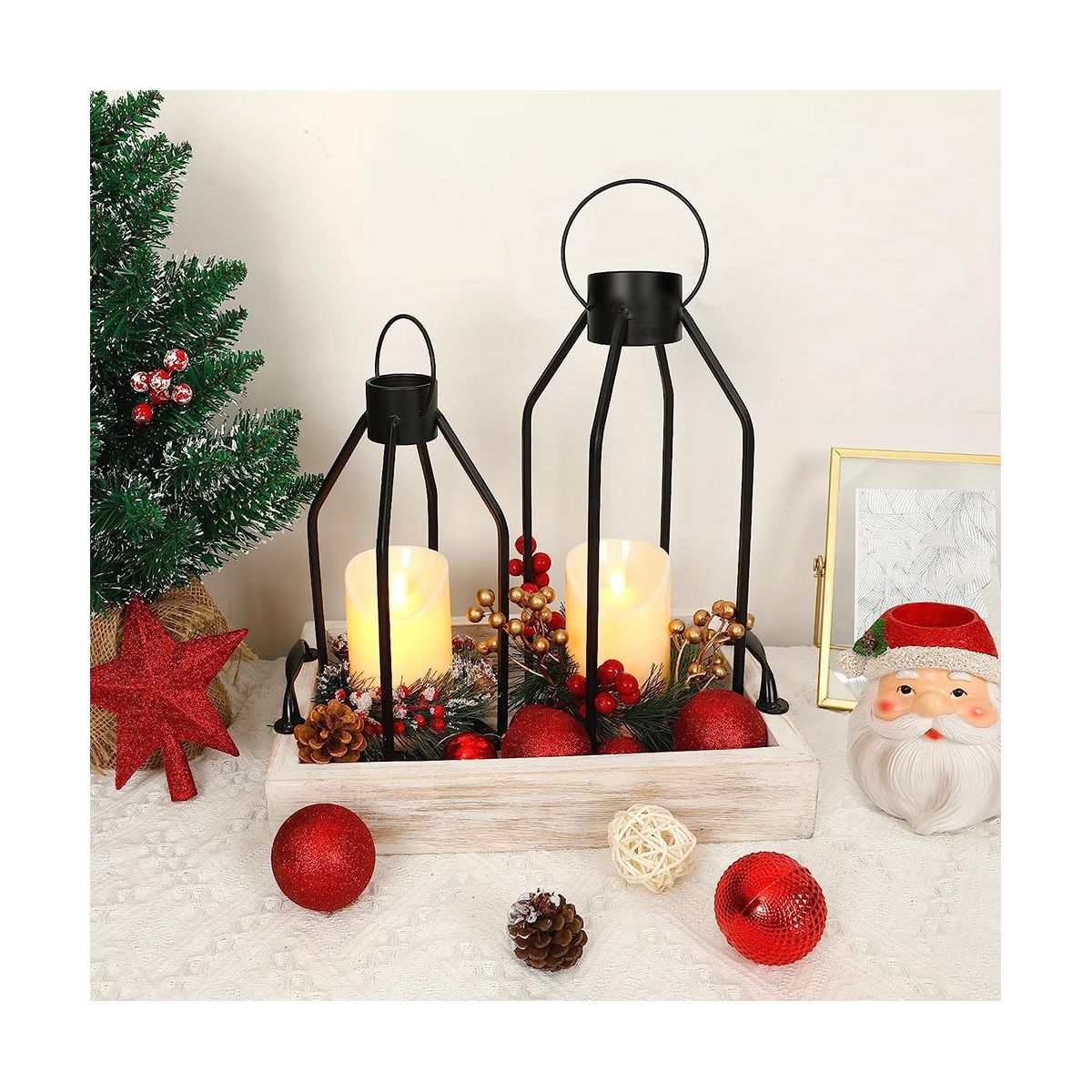 Candle Lantern 2 Set Black Decorative Lanterns Indoor