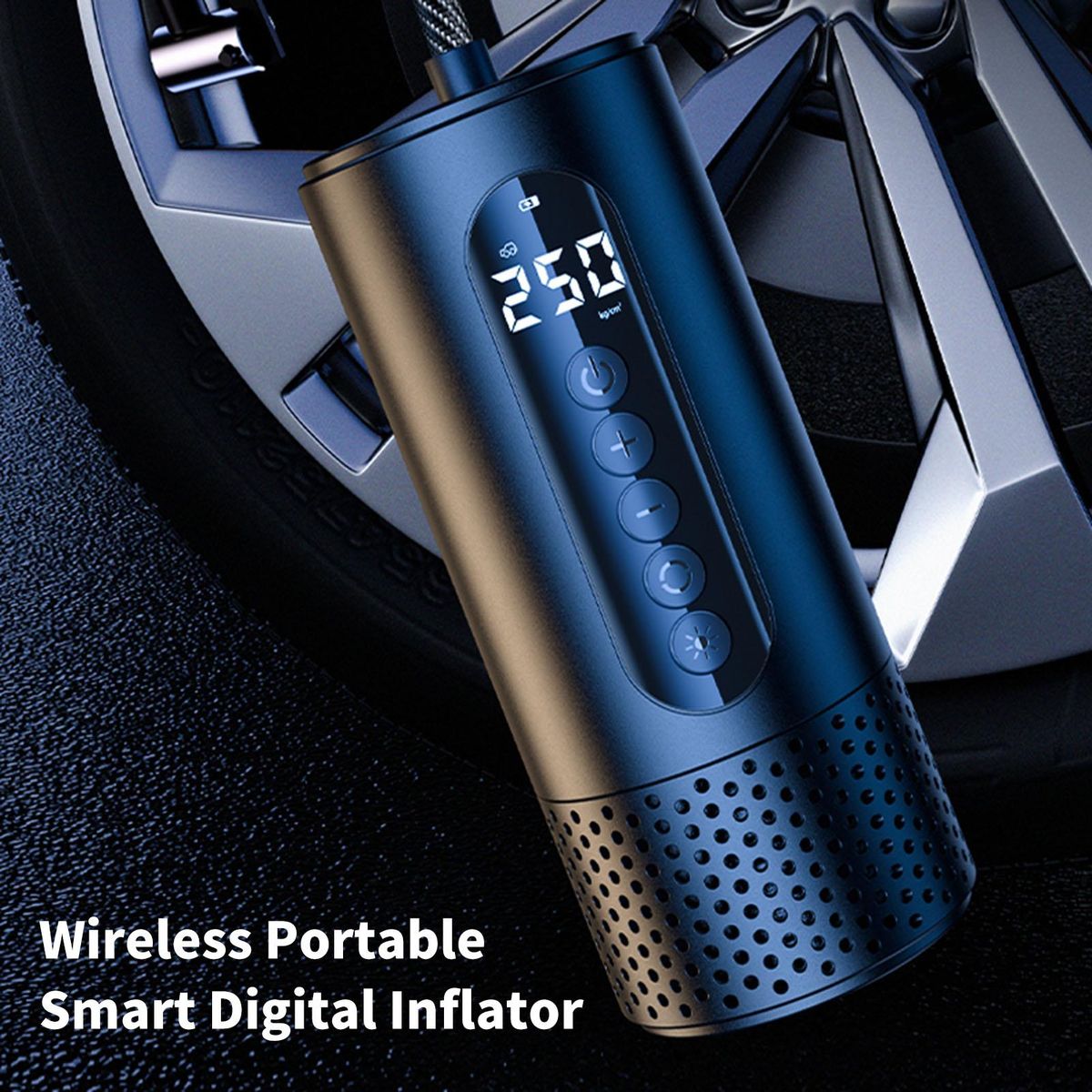 12V Wireless Portable Smart Digital Air Pressure Electric Inflator Pump Black Low Noise  LED lighting Full Auto StopFor Cars Automobile Inflatable Tool