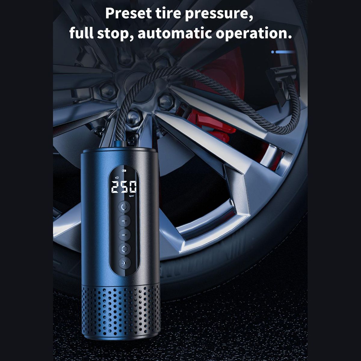 12V Wireless Portable Smart Digital Air Pressure Electric Inflator Pump Black Low Noise  LED lighting Full Auto StopFor Cars Automobile Inflatable Tool