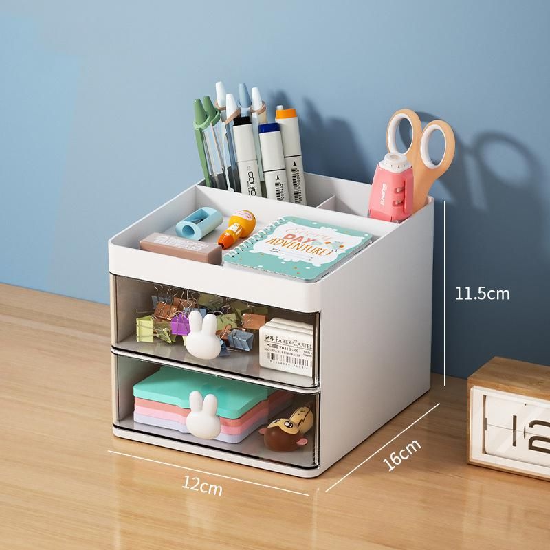 Desktop Sundries Organizer Stationery Cosmetic Storage Box Large Capacity Pen Holder With Drawers School Office